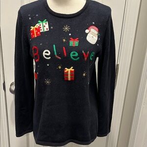 Medium Christopher & Banks Navy Blue Holiday Sweater